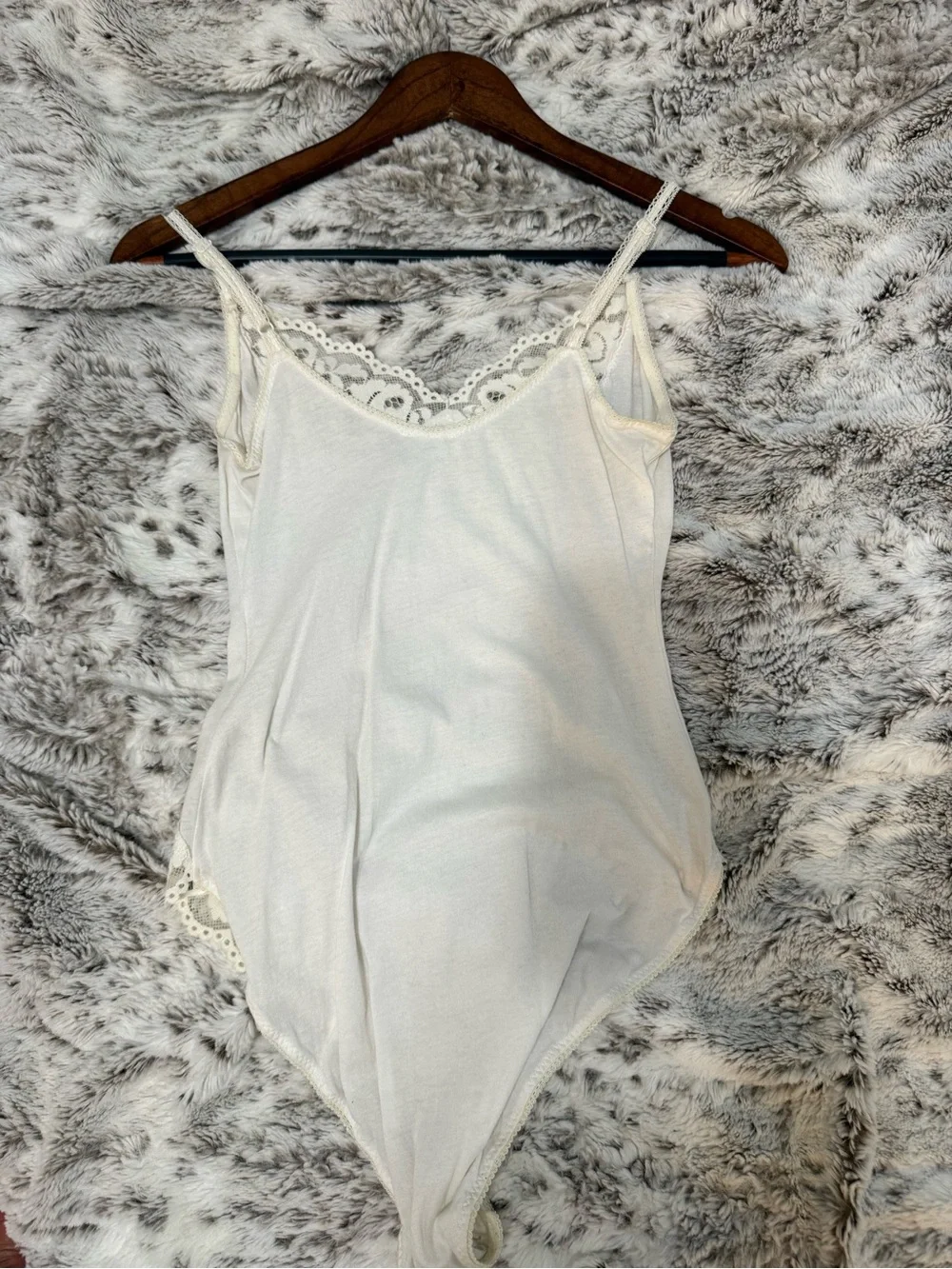 Free People Ivory Lace-Trim Bodysuit